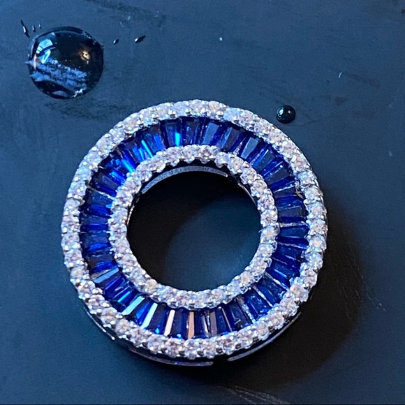 Silver w/Blue Circle Pendant on 925 Italy Chain 18 - Picture 7 of 13